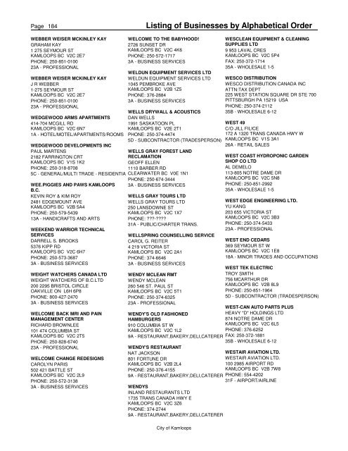 Listing of Businesses by Alphabetical Order - City of Kamloops