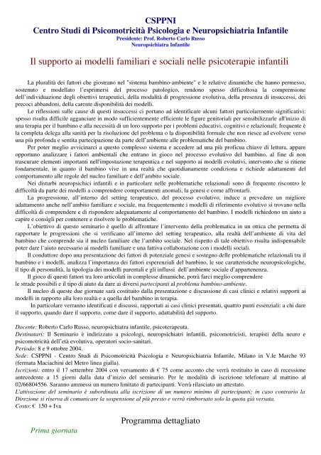 Il supporto ai modelli familiari e sociali nelle psicoterapie ... - csppi