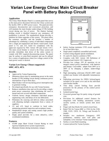 Varian Low Energy Clinac Main Circuit Breaker Panel with Battery ...