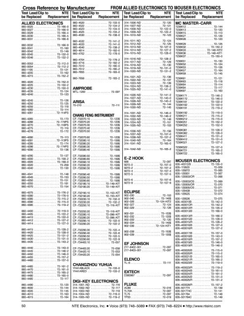 Competitor Cross Reference - NTE Electronics