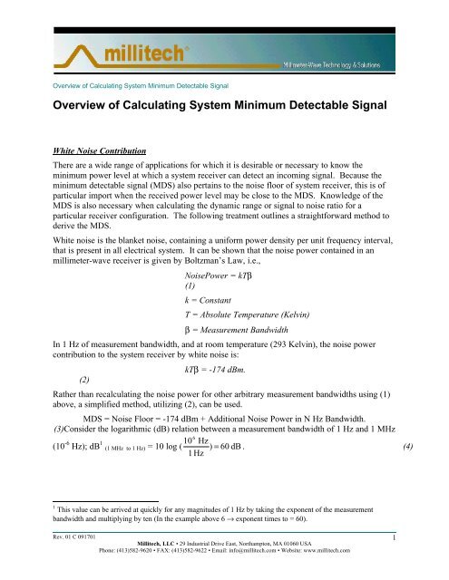 Overview Of Calculating System Minimum Detectable Signal