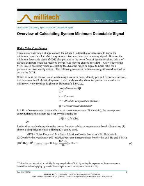 Overview of Calculating System Minimum Detectable Signal - Millitech