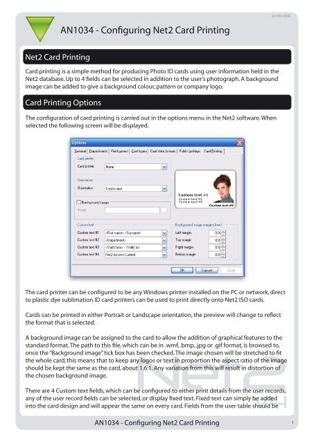 APPLICATION NOTE: Configuring Net2 Card Printing - IP Way