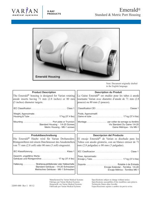 Standard Port Housing Metric Port Housing - Varian