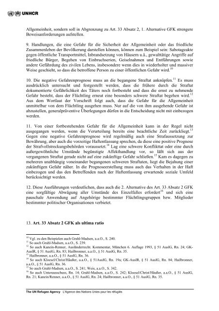 Auslegung von Art. 33 Absatz 2 und Art. 1 F GFK - UNHCR
