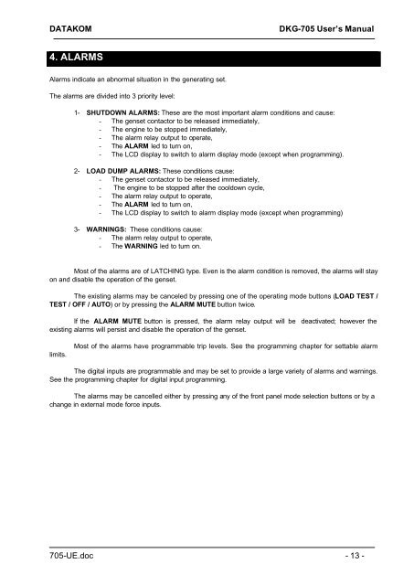 DKG-705 AUTOMATIC MAINS FAILURE AND REMOTE START ...