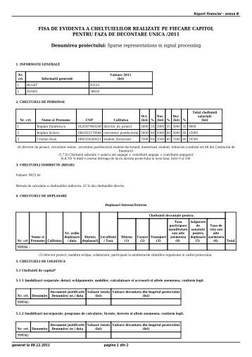 Fisa de evidenta a cheltuielilor - PN-II-ID-PCE-2011-3-0400