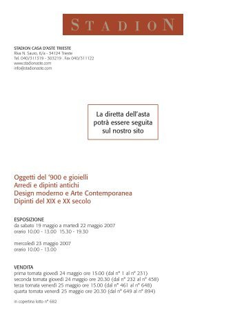 900 e gioielli Arredi e dipinti antichi Design - Stadion Casa D'Aste