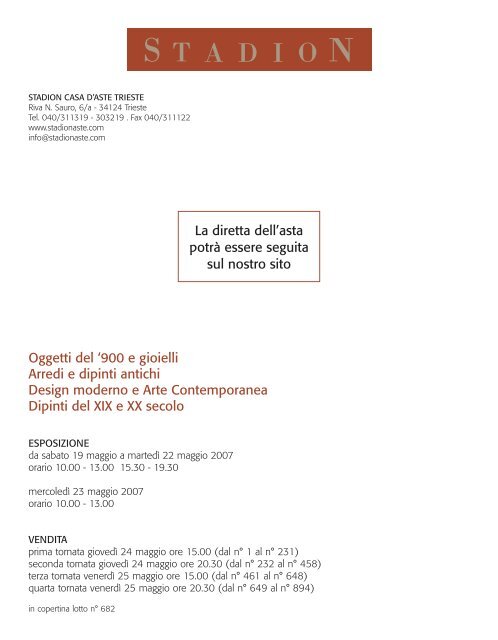 900 e gioielli Arredi e dipinti antichi Design - Stadion Casa D'Aste