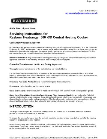 Servicing Instructions for Rayburn Heatranger 360 K/D Central ...