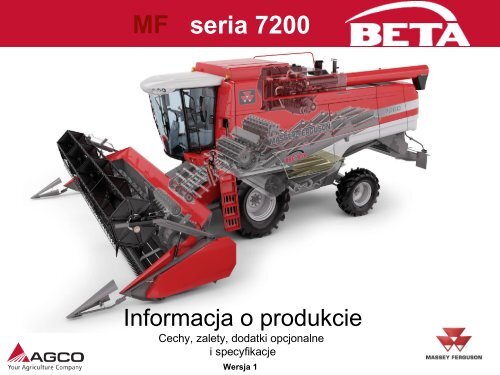 Informacje techniczne o kombajnie MASSEY FERGUSON seria BETA