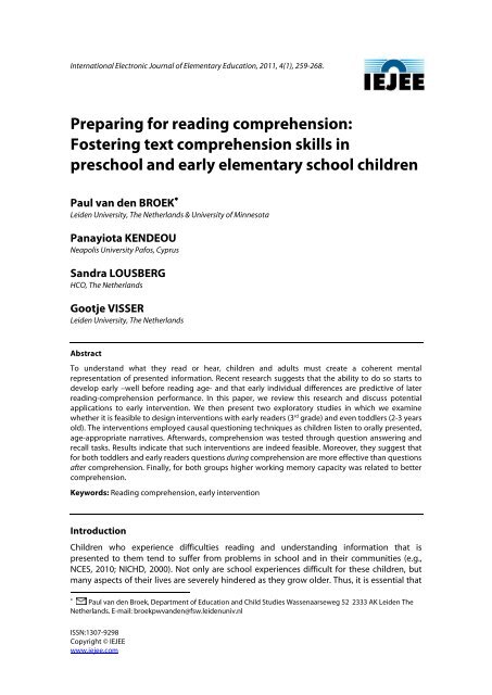 Preparing for reading comprehension: Fostering text comprehension ...