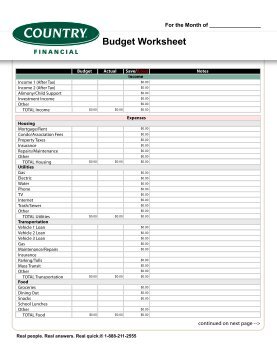 Budget Worksheet - COUNTRY Financial