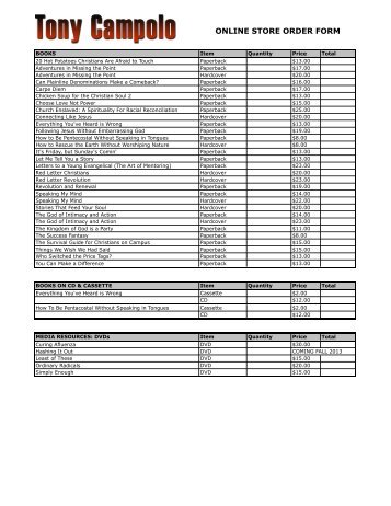 ONLINE STORE ORDER FORM - Tony Campolo