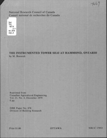The instrumented tower silo at Hammond, Ontario - National ...