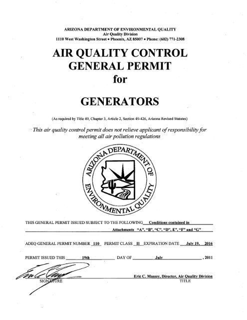 General Generator Permit - Arizona Department of Environmental ...