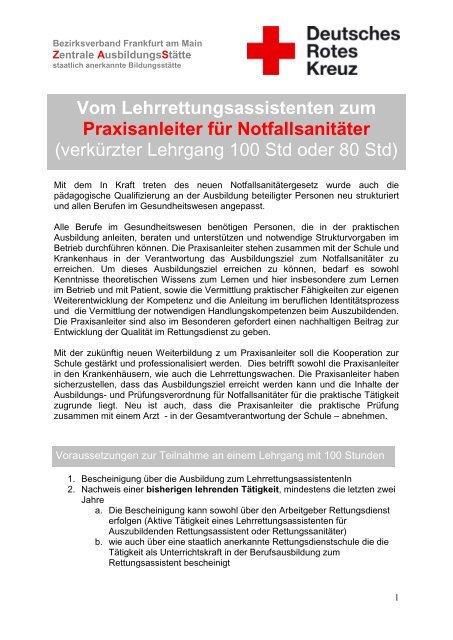 Vom Lehrrettungsassistenten zum Praxisanleiter NotfSan - DRK