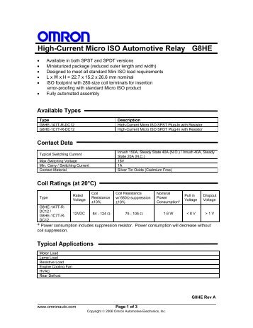 High-Current Micro ISO Automotive Relay G8HE - West Florida ...