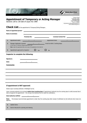 Appointment of Temporary or Acting Manager - Western Bay of ...