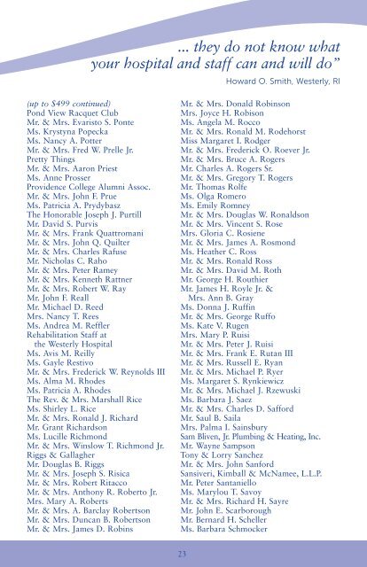 Annual Donor List 2010 - The Westerly Hospital