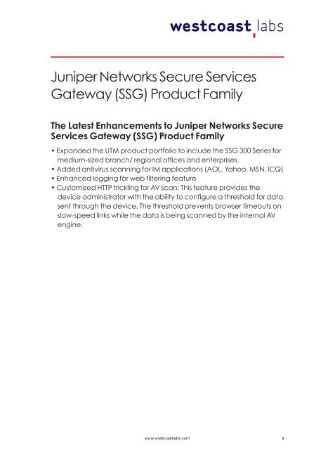 Juniper Networks Secure Services Gateway ... - West Coast Labs