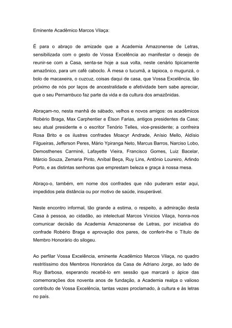 Discurso Presidente da Academia Amazonense de Letras