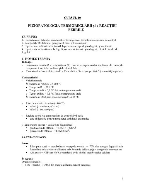 Fiziopatologia termoreglarii si a reactiei febrile - OvidiusMD