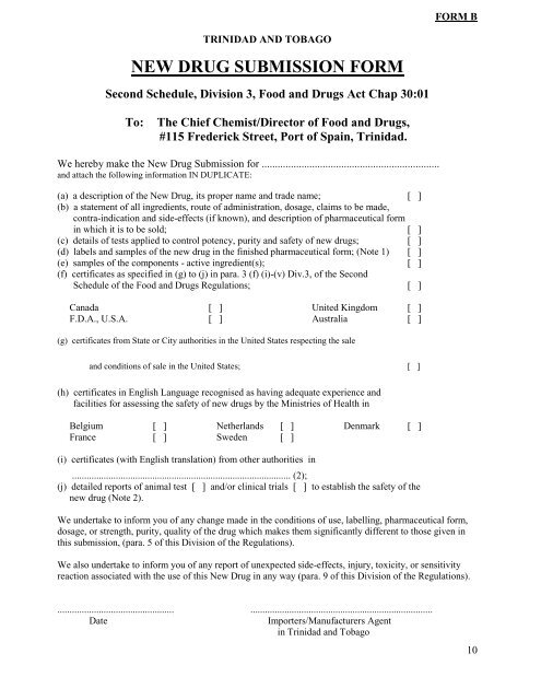 new drug submission form - Trinidad & Tobago