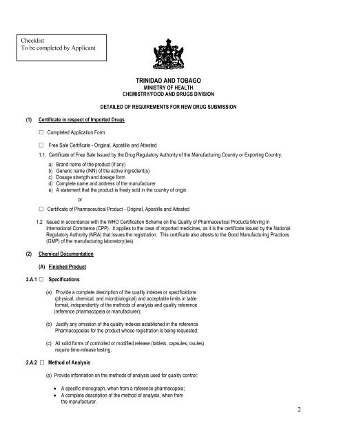new drug submission form - Trinidad & Tobago