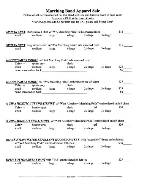 the order form - West Allegheny Marching Pride