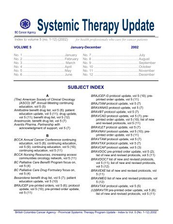 SUBJECT INDEX - BC Cancer Agency