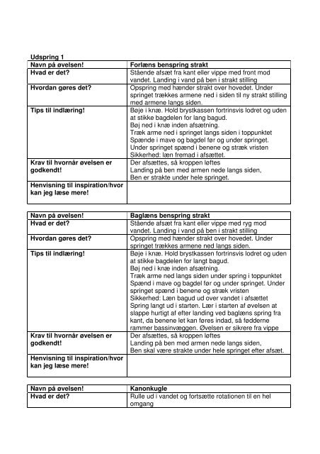 Udspring 1 Navn pÃ¥ Ã¸velsen! ForlÃ¦ns benspring strakt Hvad er det ...