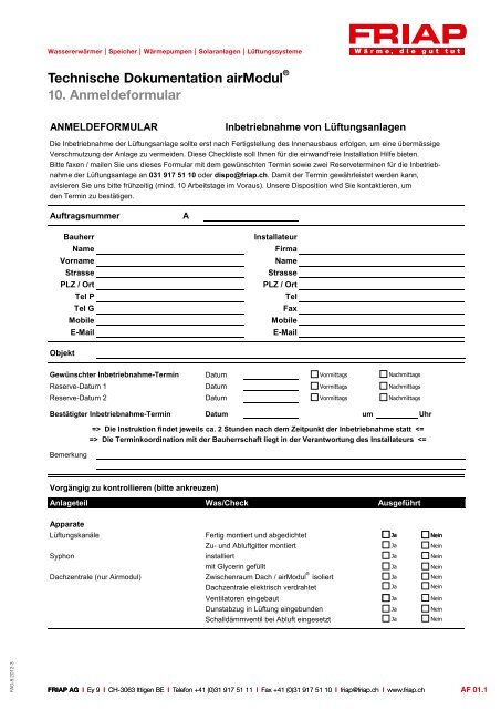 Technische Dokumentation airModul® - Friap AG