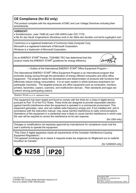 User Manual - TOSHIBA TEC store