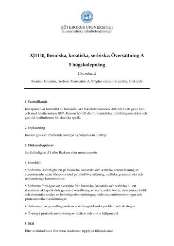 XJ1140, Bosniska, kroatiska, serbiska: Översättning ... - Slaviska språk