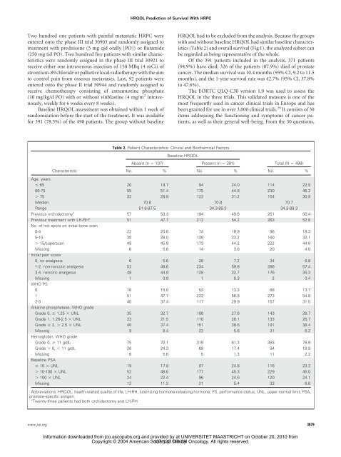 Is Baseline Quality of Life Useful for Predicting Survival With ... - Caphri