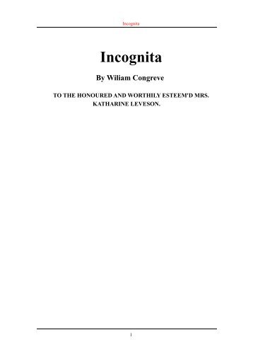 Incognita By Wiliam Congreve