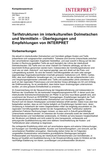 Tarifstrukturen im interkulturellen Dolmetschen und ... - INTERPRET