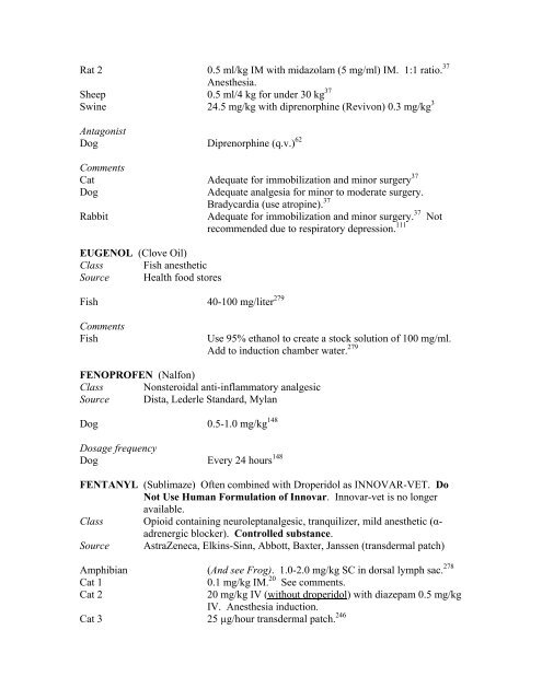 A COMPENDIUM OF DRUGS USED FOR LABORATORY ANIMAL ...