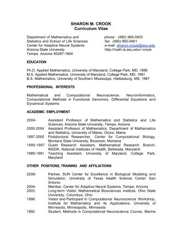 SHARON M. CROOK Curriculum Vitae - Center for Adaptive Neural ...