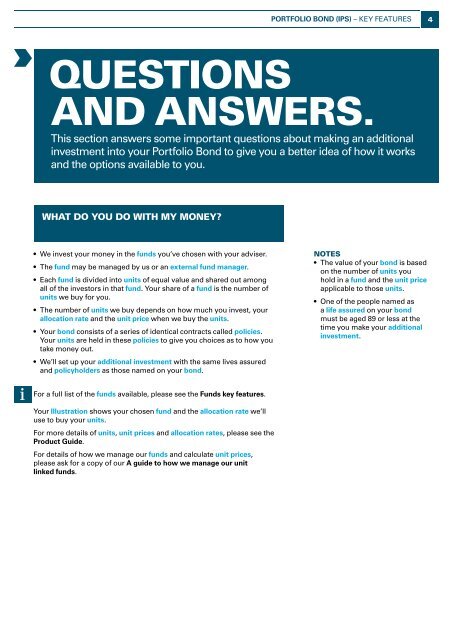 KEY FEATURES OF THE PORTFOLIO BOND (IPS). - Legal & General