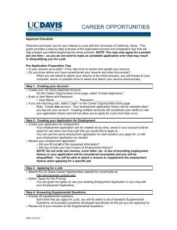 Applicant Checklist - Human Resources - UC Davis