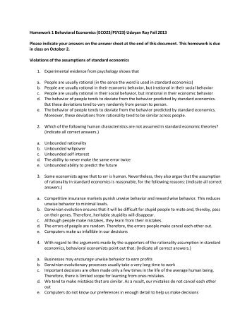 Homework 1 Behavioral Economics (ECO23/PSY23) Udayan Roy ...