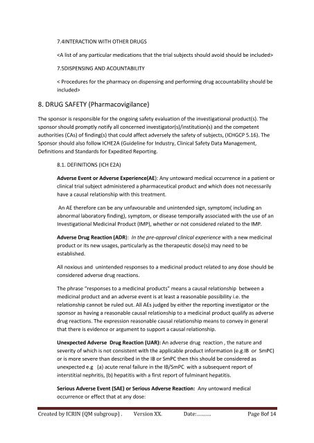 Template protocol for Investigational Medicinal product(IMP) 