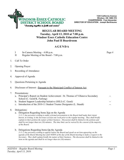 board report - Windsor-Essex Catholic District School Board