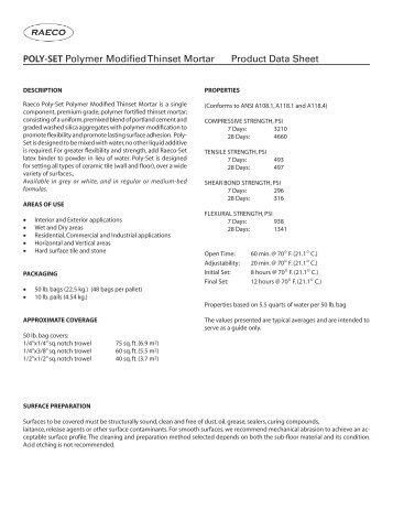 POLY-SET Polymer Modified Thinset Mortar Product ... - masco.net