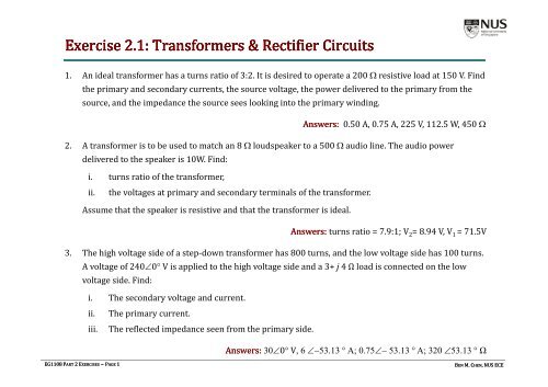 Exercise 2.1: Transformers & Rectifier Circuits