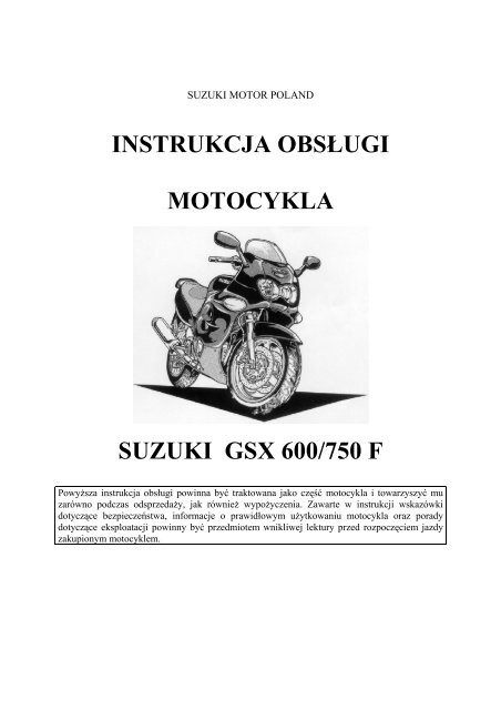 Instrukcja Obsługi Motocykla Suzuki Gsx 600/750 F - Suzuki Motor ...