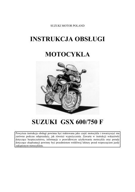 instrukcja obsługi motocykla suzuki gsx 600/750 f - Suzuki Motor ...