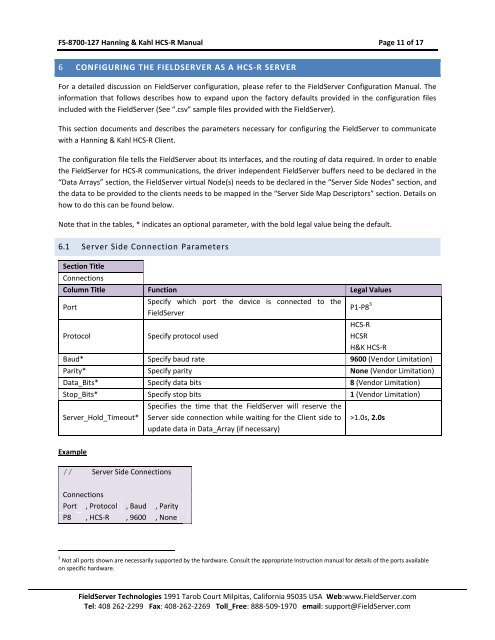 Hanning & Kahl HCS-R Manual - FieldServer Technologies